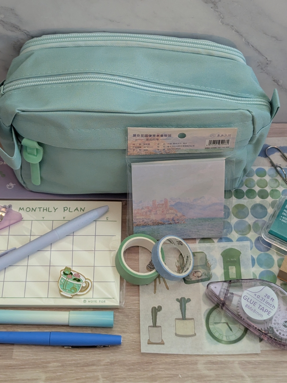 Aqua Canvas Pouch with Stationery Set
